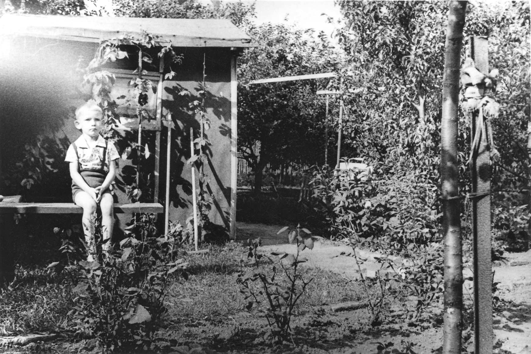 Die alte (grüne) Gartenlaube des Vorpächters