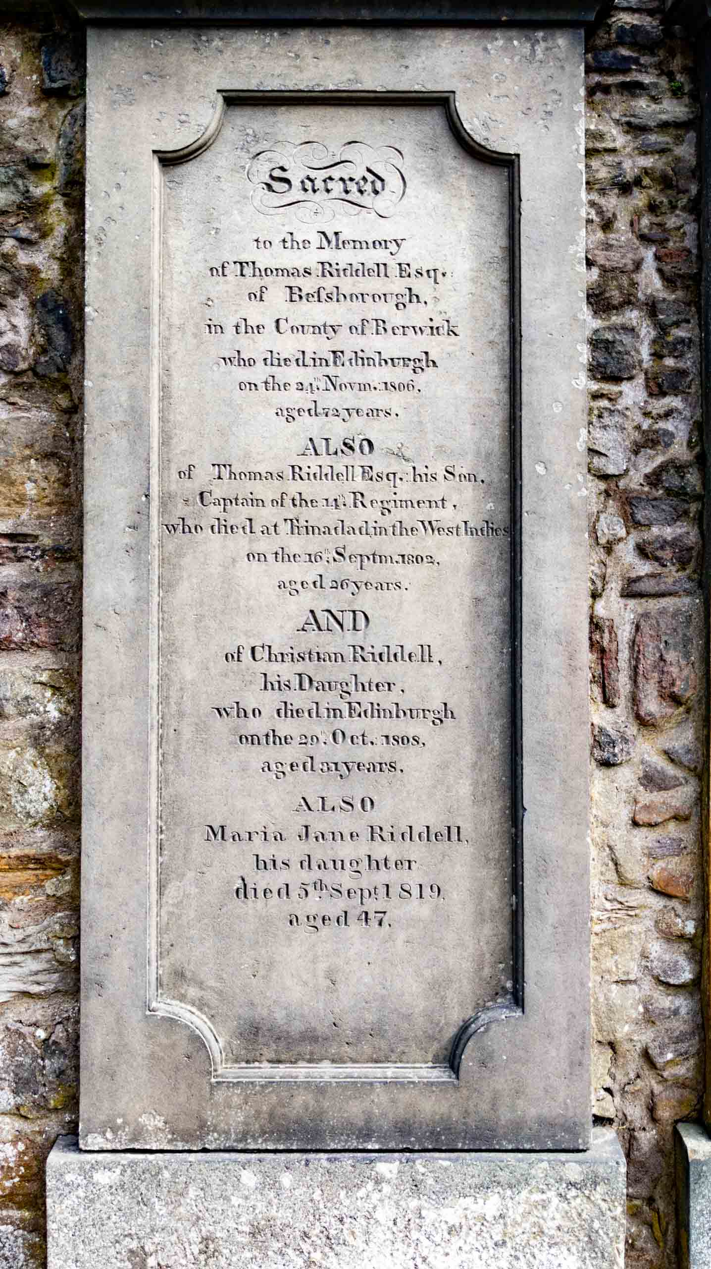 Thomas Riddells Grabmal